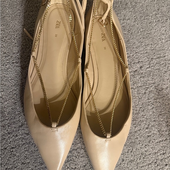 Zara Cream Pointed Toe Slingback Flats - Picture 2 of 3
